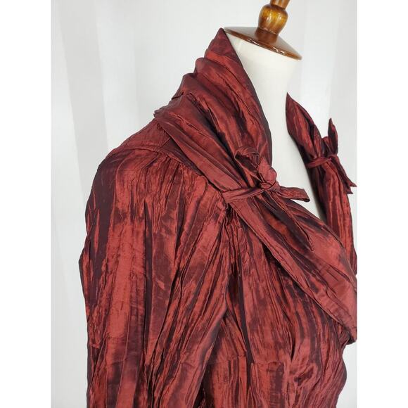 ESSENTIALS BY MILANO Women's Burgundy Rouched Blouse Sz M - Picture 6 of 10